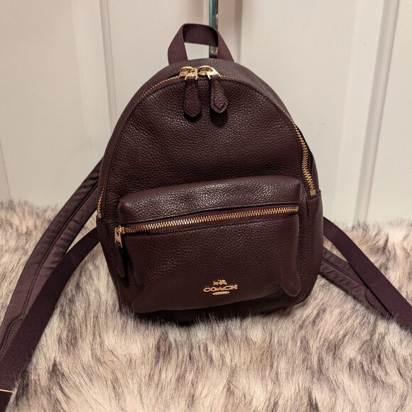 COACH F38263 CHARLIE MINI BACKPACK SHOULDER BAG IN PEBBLE LEATHER PRE-OWNED. - Picture 1 of 8